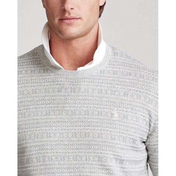 Polo Ralph Lauren Mens Sweater Gray Pima Cotton Fair Isle Knit Pullover Large - Picture 7 of 13